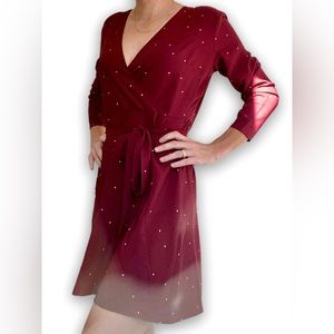 LOFT burgundy wine polka dot wrap dress